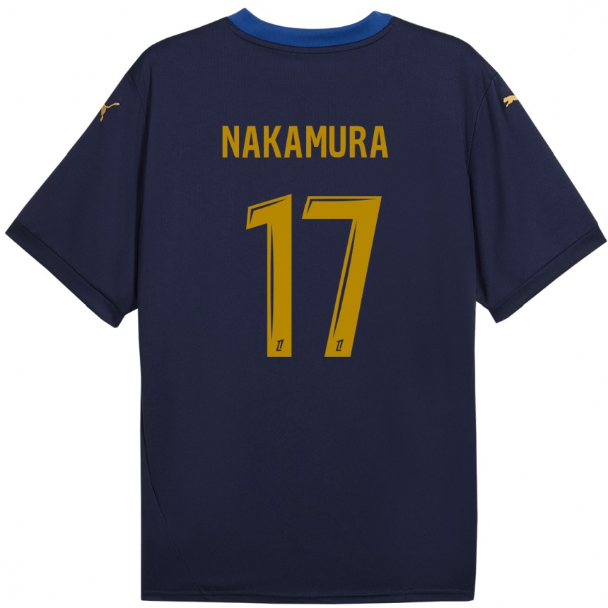 Niño Fútbol Camiseta Keito Nakamura #17 Azul Marino Dorado 2ª Equipación 2024/25 Perú