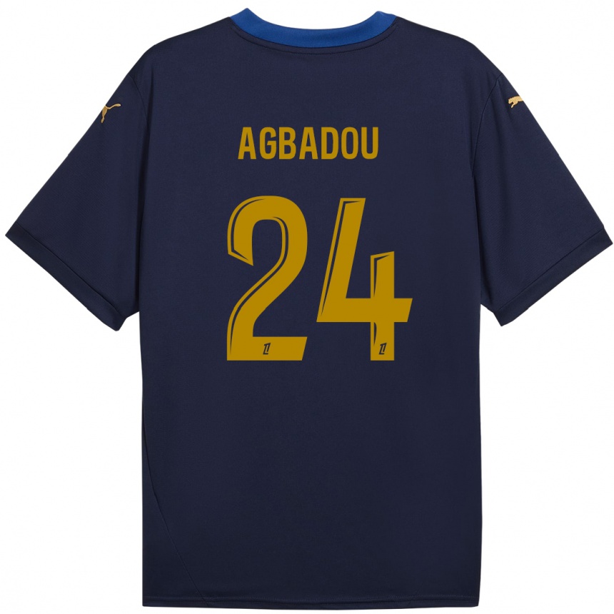 Niño Fútbol Camiseta Emmanuel Agbadou #24 Azul Marino Dorado 2ª Equipación 2024/25 Perú