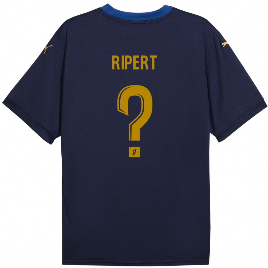 Niño Fútbol Camiseta Léo Ripert #0 Azul Marino Dorado 2ª Equipación 2024/25 Perú