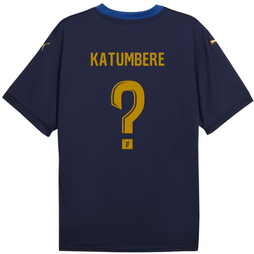 Niño Fútbol Camiseta Noah Katumbere #0 Azul Marino Dorado 2ª Equipación 2024/25 Perú