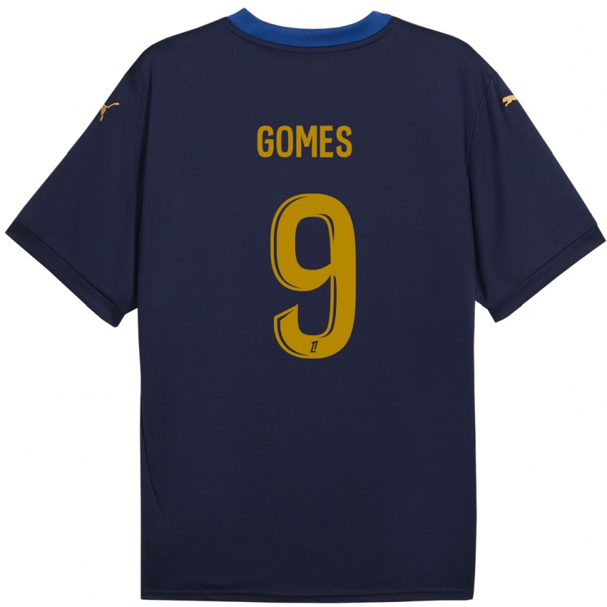 Niño Fútbol Camiseta Mélissa Gomes #9 Azul Marino Dorado 2ª Equipación 2024/25 Perú