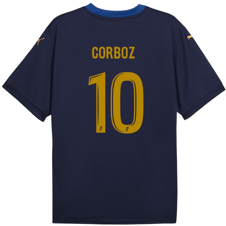 Niño Fútbol Camiseta Rachel Corboz #10 Azul Marino Dorado 2ª Equipación 2024/25 Perú