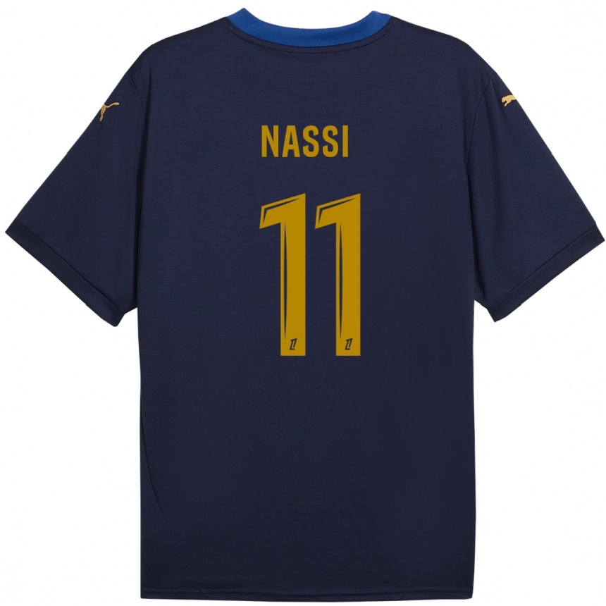 Niño Fútbol Camiseta Jade Nassi #11 Azul Marino Dorado 2ª Equipación 2024/25 Perú