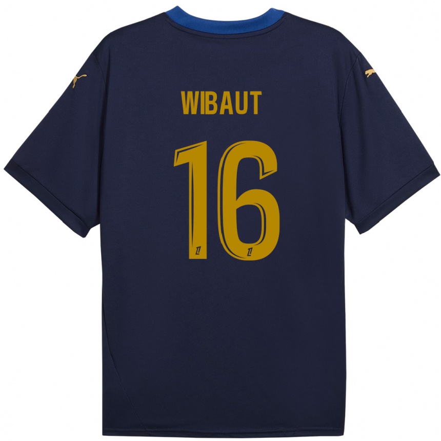 Niño Fútbol Camiseta Clara Wibaut #16 Azul Marino Dorado 2ª Equipación 2024/25 Perú