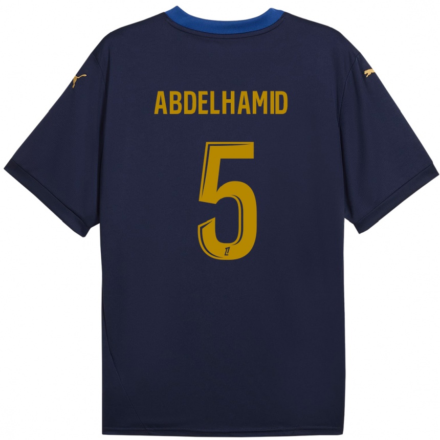 Niño Fútbol Camiseta Yunis Abdelhamid #5 Azul Marino Dorado 2ª Equipación 2024/25 Perú