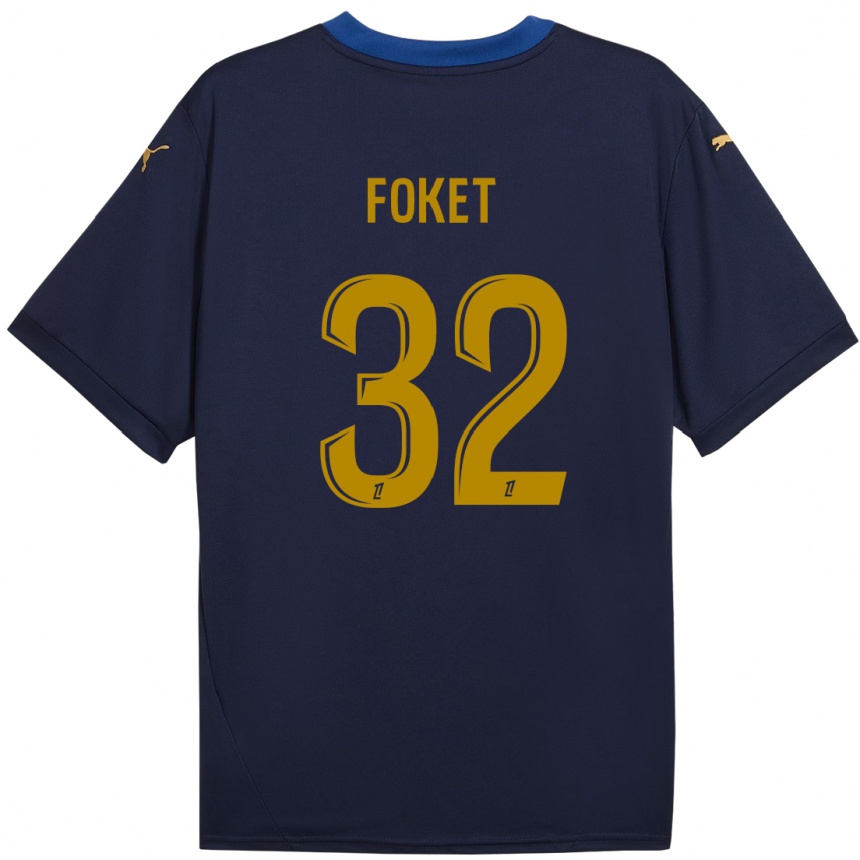 Niño Fútbol Camiseta Thomas Foket #32 Azul Marino Dorado 2ª Equipación 2024/25 Perú