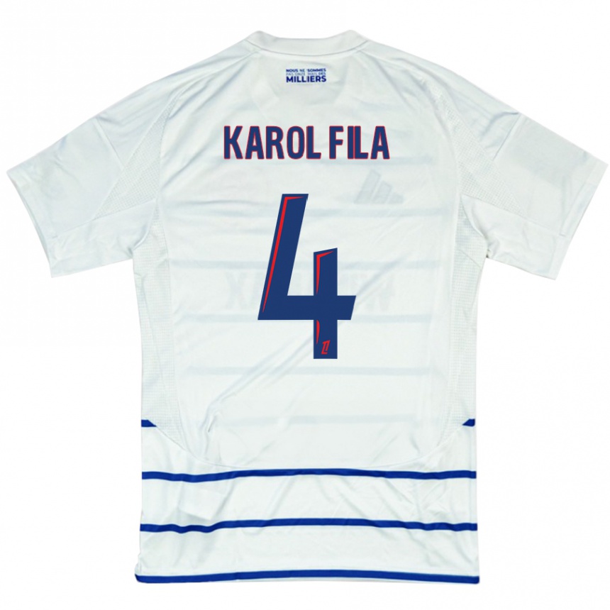 Niño Fútbol Camiseta Karol Fila #4 Blanco Azul 2ª Equipación 2024/25 Perú