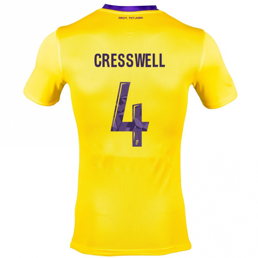 Niño Fútbol Camiseta Charlie Cresswell #4 Amarillo Morado 2ª Equipación 2024/25 Perú