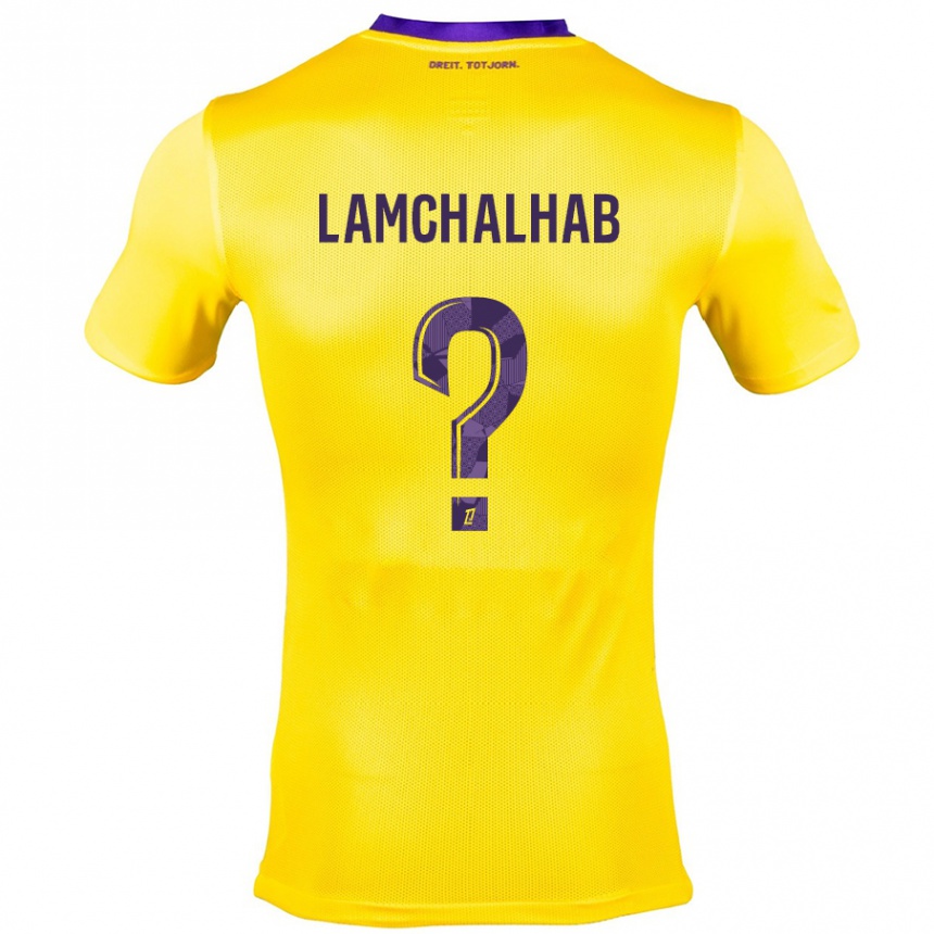 Niño Fútbol Camiseta Merwan Lamchalhab #0 Amarillo Morado 2ª Equipación 2024/25 Perú