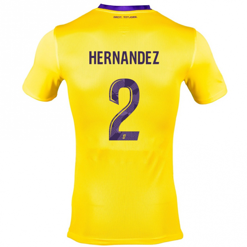 Niño Fútbol Camiseta Lucie Hernandez #2 Amarillo Morado 2ª Equipación 2024/25 Perú