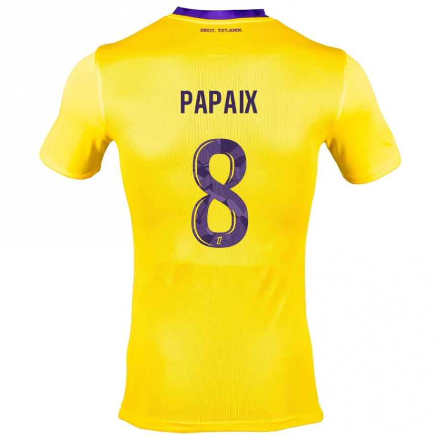 Niño Fútbol Camiseta Pauline Papaix #8 Amarillo Morado 2ª Equipación 2024/25 Perú