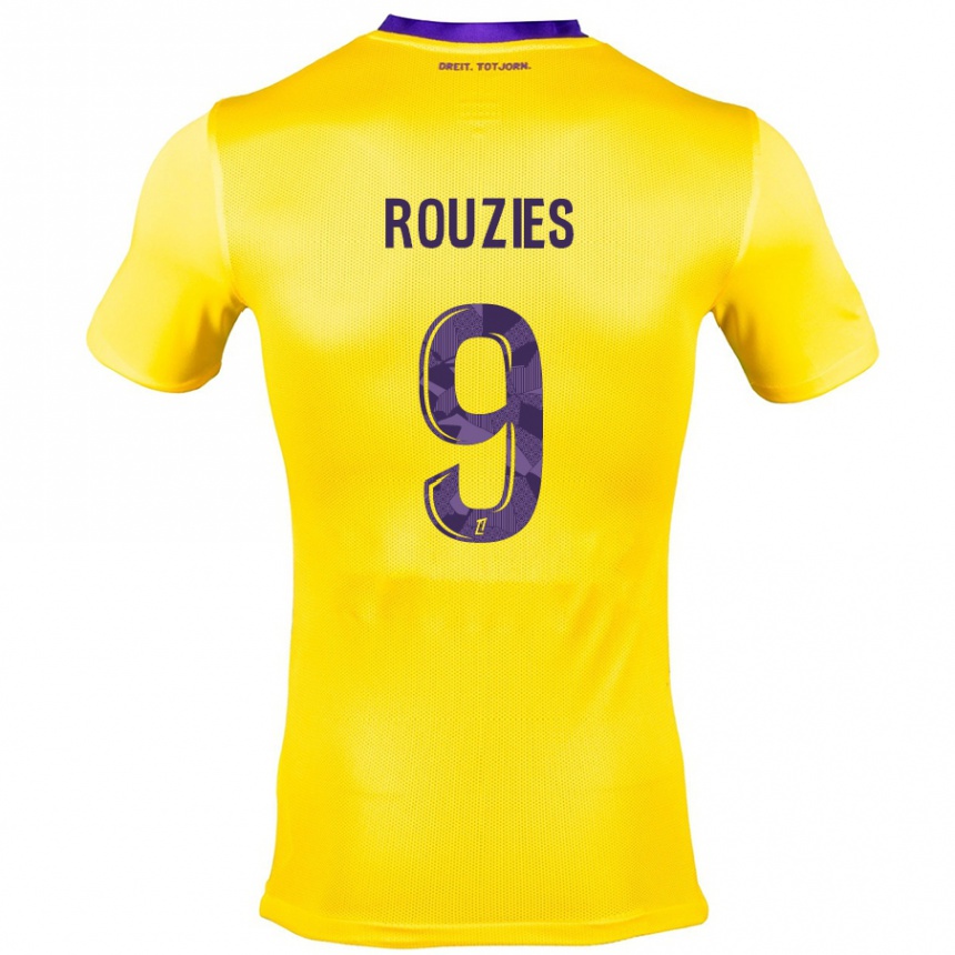 Niño Fútbol Camiseta Manon Rouzies #9 Amarillo Morado 2ª Equipación 2024/25 Perú