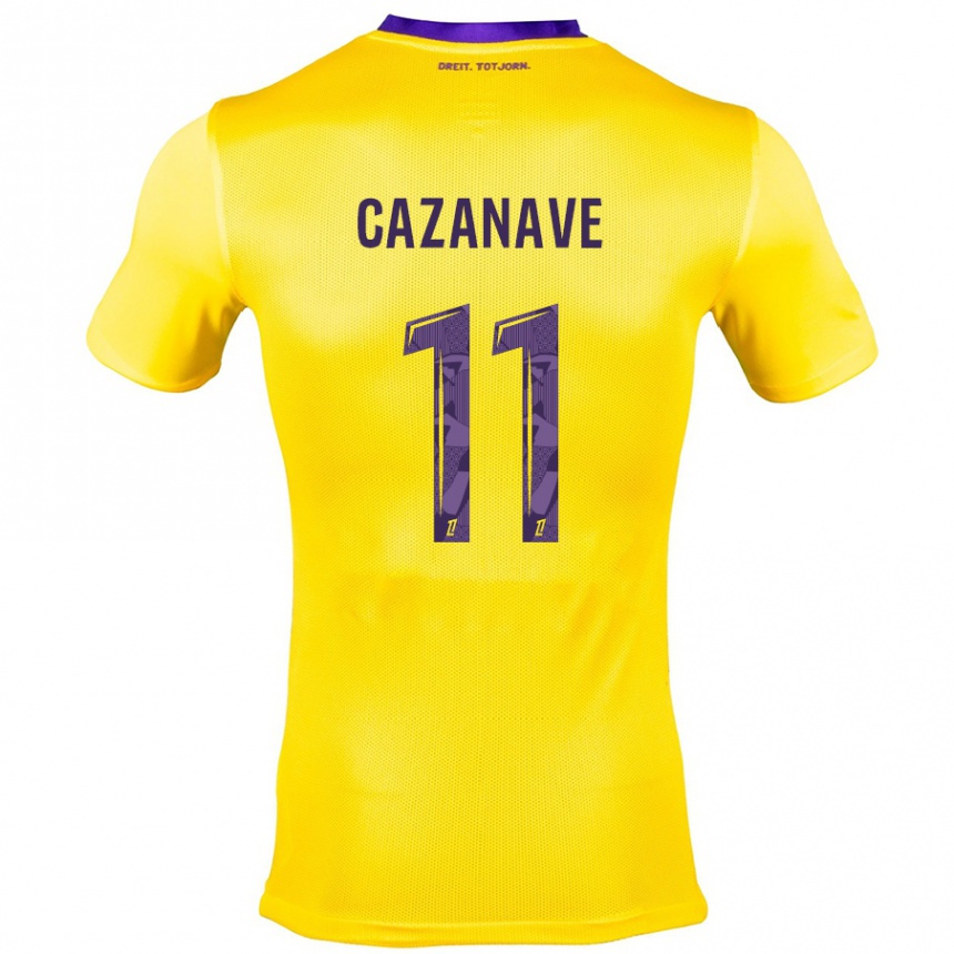 Niño Fútbol Camiseta Julie Cazanave #11 Amarillo Morado 2ª Equipación 2024/25 Perú