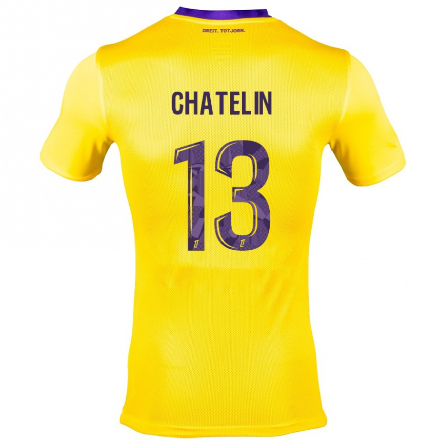 Niño Fútbol Camiseta Delphin Chatelin #13 Amarillo Morado 2ª Equipación 2024/25 Perú