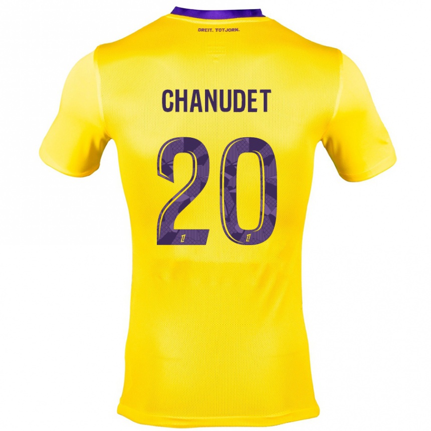 Niño Fútbol Camiseta Coralie Chanudet #20 Amarillo Morado 2ª Equipación 2024/25 Perú