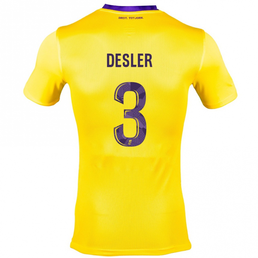 Niño Fútbol Camiseta Mikkel Desler #3 Amarillo Morado 2ª Equipación 2024/25 Perú