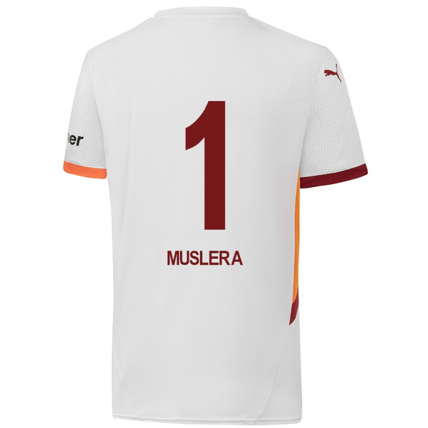 Niño Fútbol Camiseta Fernando Muslera #1 Blanco Amarillo Rojo 2ª Equipación 2024/25 Perú