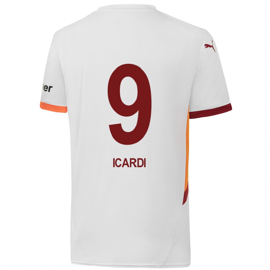 Niño Fútbol Camiseta Mauro Icardi #9 Blanco Amarillo Rojo 2ª Equipación 2024/25 Perú