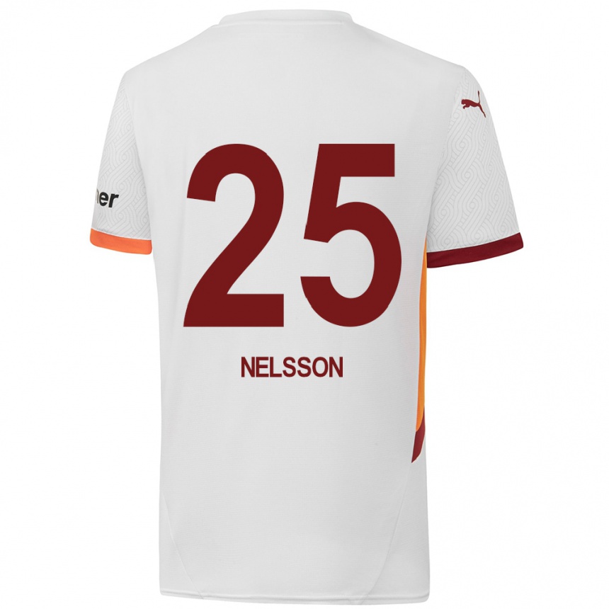 Niño Fútbol Camiseta Victor Nelsson #25 Blanco Amarillo Rojo 2ª Equipación 2024/25 Perú