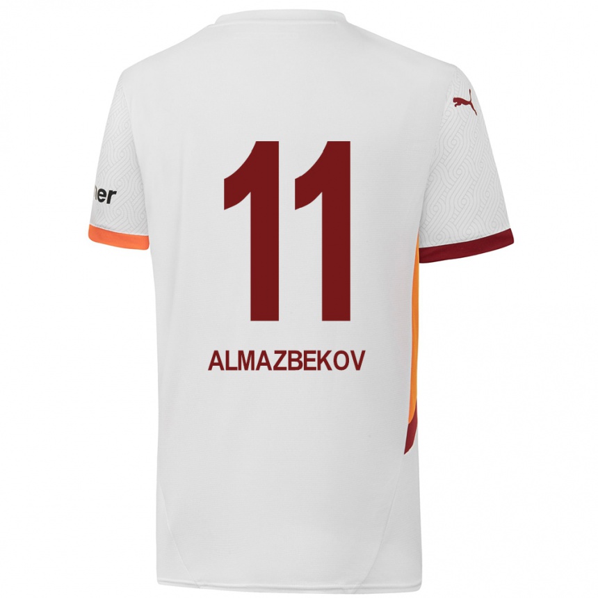 Niño Fútbol Camiseta Beknaz Almazbekov #11 Blanco Amarillo Rojo 2ª Equipación 2024/25 Perú