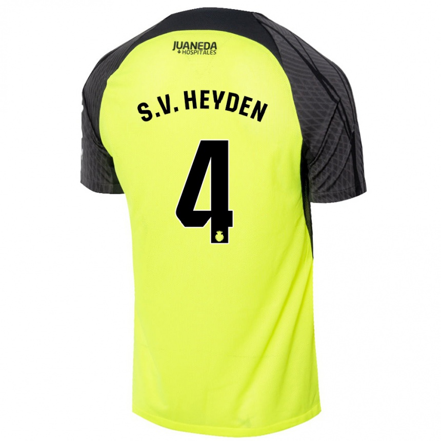 Niño Fútbol Camiseta Siebe Van Der Heyden #4 Verde Fluorescente Negro 2ª Equipación 2024/25 Perú