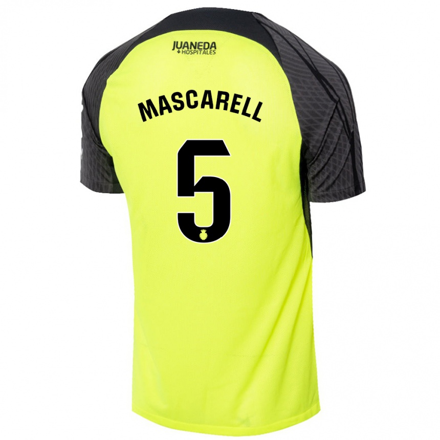 Niño Fútbol Camiseta Omar Mascarell #5 Verde Fluorescente Negro 2ª Equipación 2024/25 Perú