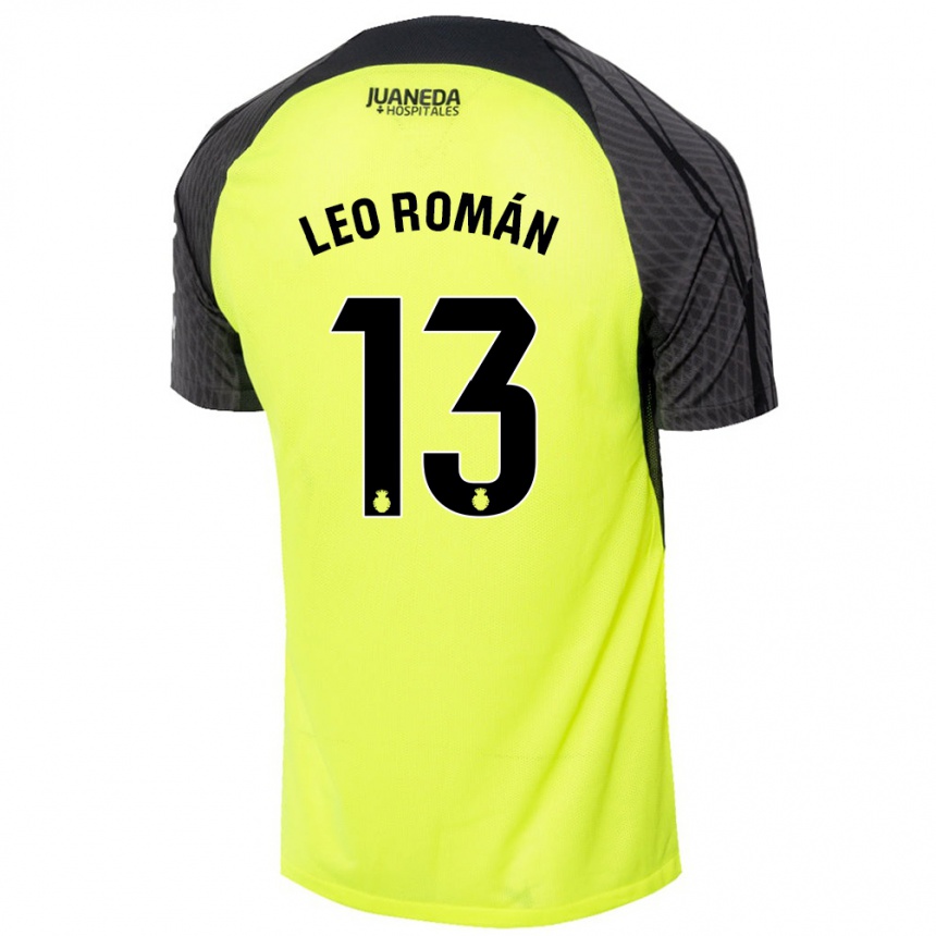 Niño Fútbol Camiseta Leo Román #13 Verde Fluorescente Negro 2ª Equipación 2024/25 Perú