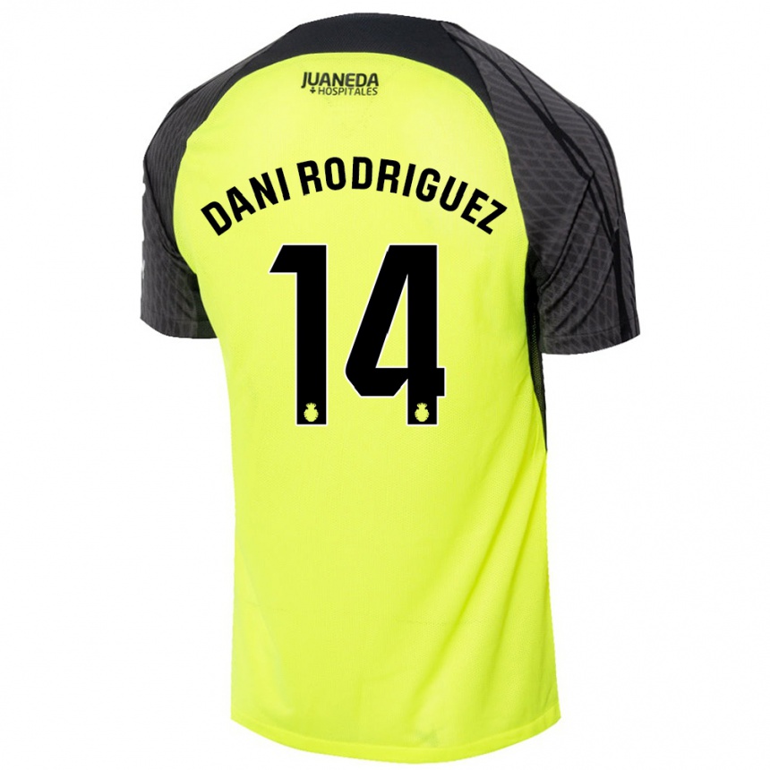 Niño Fútbol Camiseta Dani Rodríguez #14 Verde Fluorescente Negro 2ª Equipación 2024/25 Perú