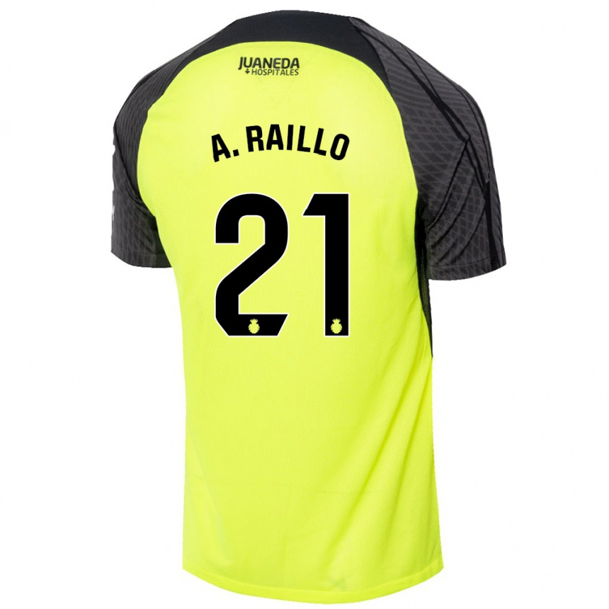 Niño Fútbol Camiseta Antonio Raíllo #21 Verde Fluorescente Negro 2ª Equipación 2024/25 Perú