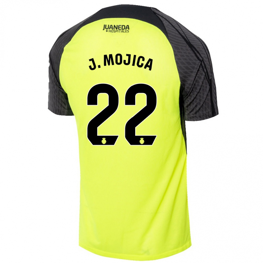 Niño Fútbol Camiseta Johan Mojica #22 Verde Fluorescente Negro 2ª Equipación 2024/25 Perú