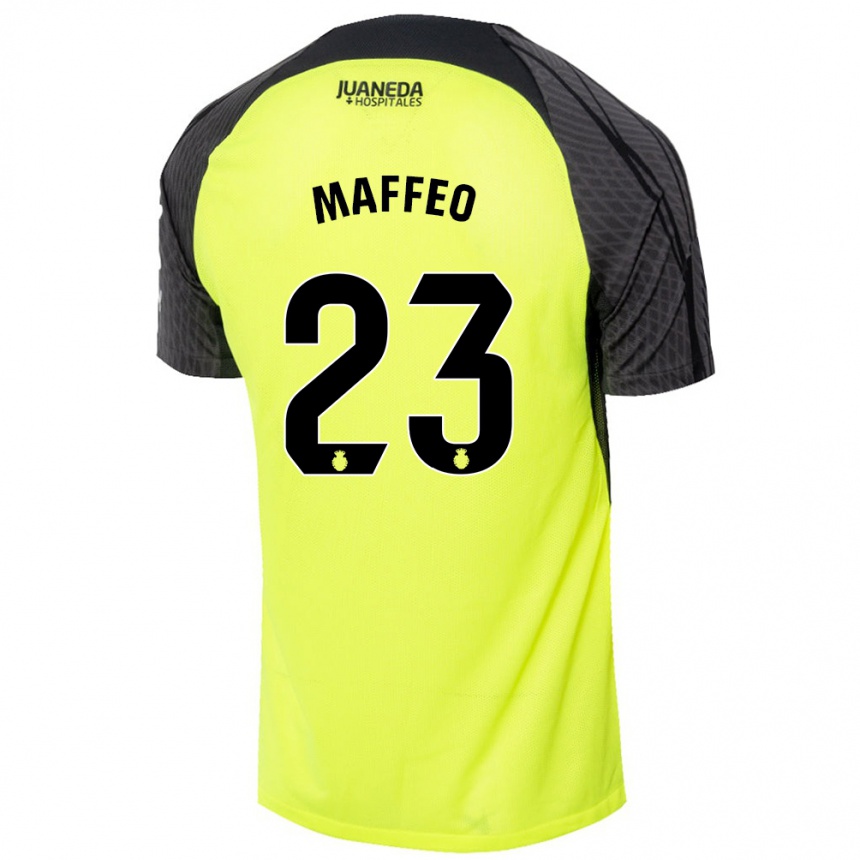 Niño Fútbol Camiseta Pablo Maffeo #23 Verde Fluorescente Negro 2ª Equipación 2024/25 Perú