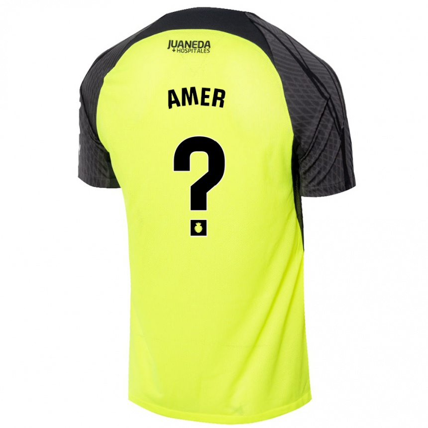 Niño Fútbol Camiseta Pere Amer #0 Verde Fluorescente Negro 2ª Equipación 2024/25 Perú