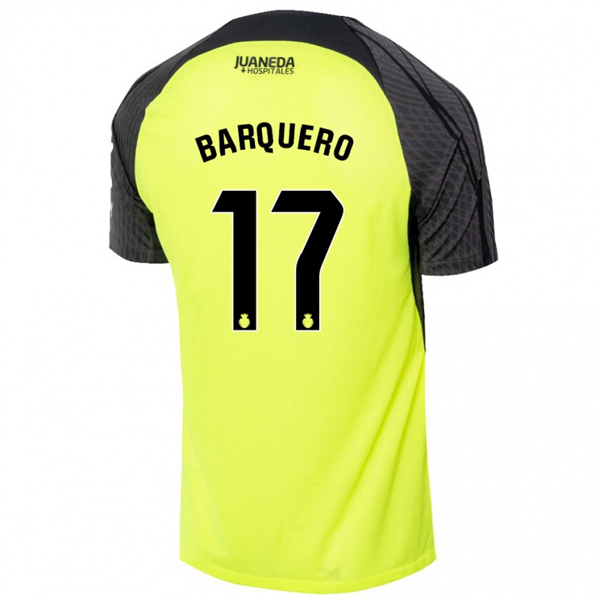 Niño Fútbol Camiseta Adrián Barquero #17 Verde Fluorescente Negro 2ª Equipación 2024/25 Perú