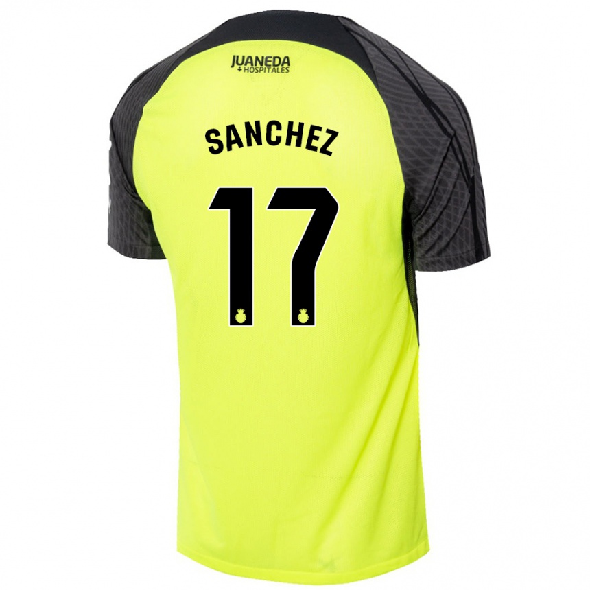 Niño Fútbol Camiseta Avelino Sánchez #17 Verde Fluorescente Negro 2ª Equipación 2024/25 Perú