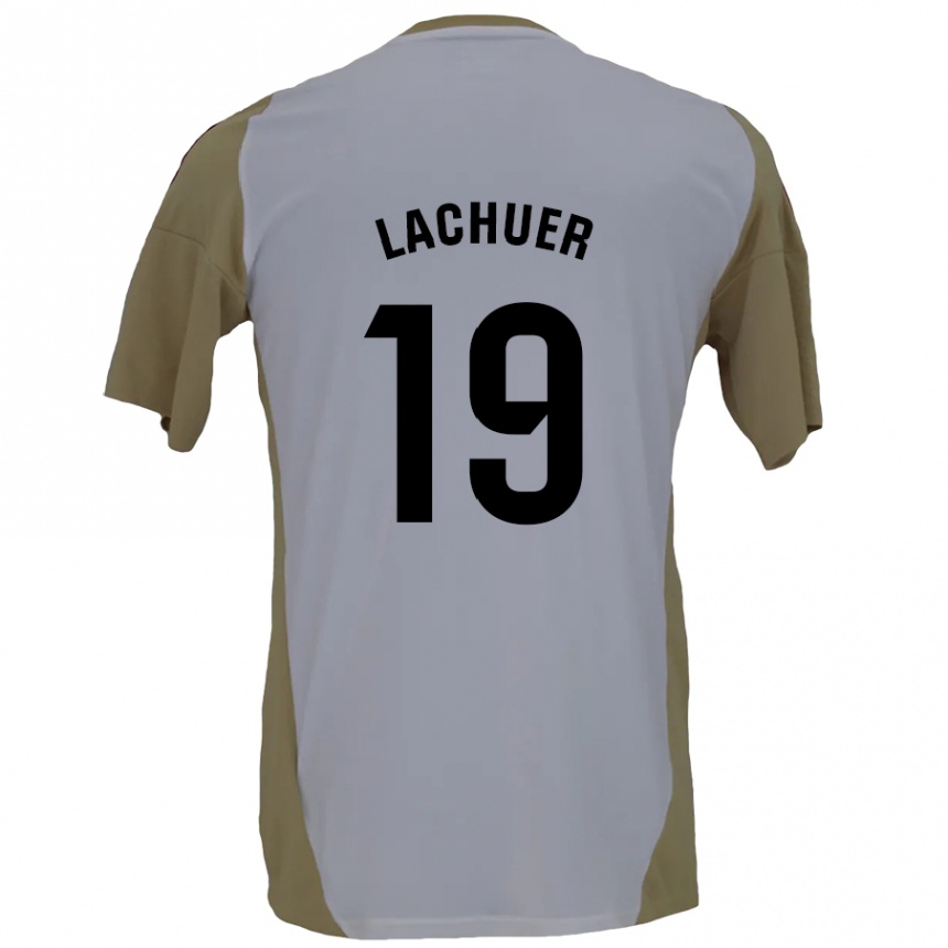 Niño Fútbol Camiseta Mathis Lachuer #19 Marrón Blanco 2ª Equipación 2024/25 Perú