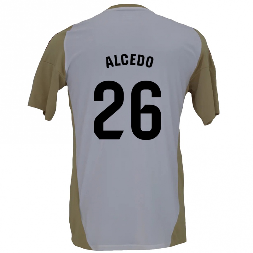 Niño Fútbol Camiseta Juan María Alcedo #26 Marrón Blanco 2ª Equipación 2024/25 Perú