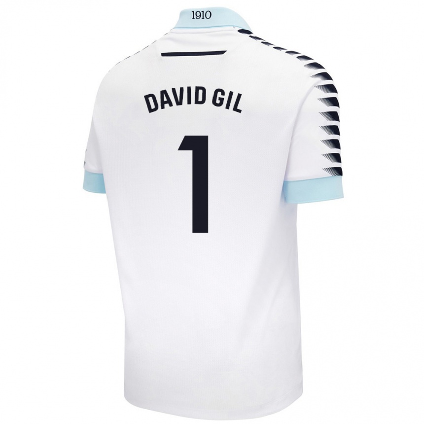 Niño Fútbol Camiseta David Gil #1 Blanco Azul 2ª Equipación 2024/25 Perú