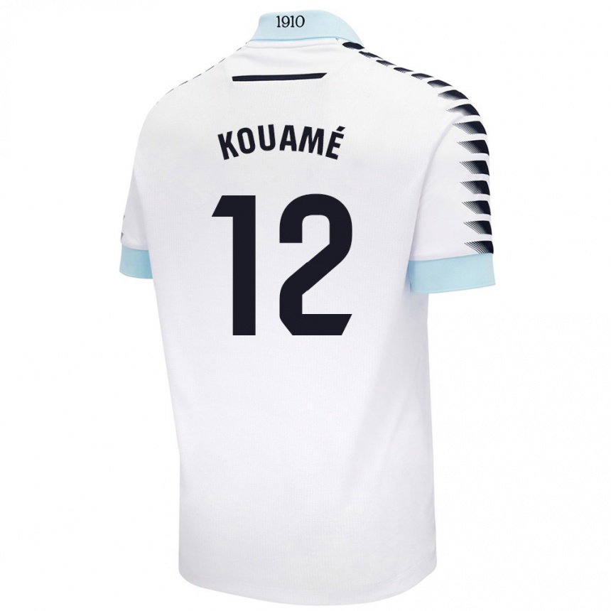 Niño Fútbol Camiseta Rominigue Kouamé #12 Blanco Azul 2ª Equipación 2024/25 Perú