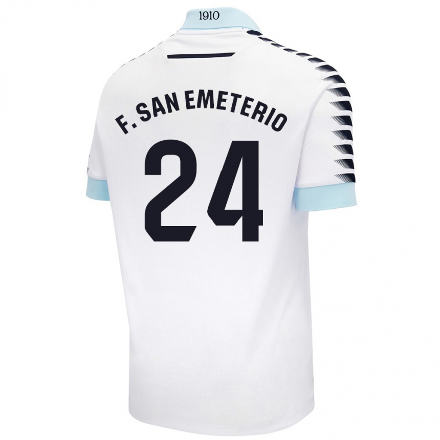 Niño Fútbol Camiseta Fede San Emeterio #24 Blanco Azul 2ª Equipación 2024/25 Perú