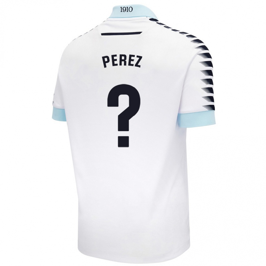 Niño Fútbol Camiseta Ángel Pérez #0 Blanco Azul 2ª Equipación 2024/25 Perú