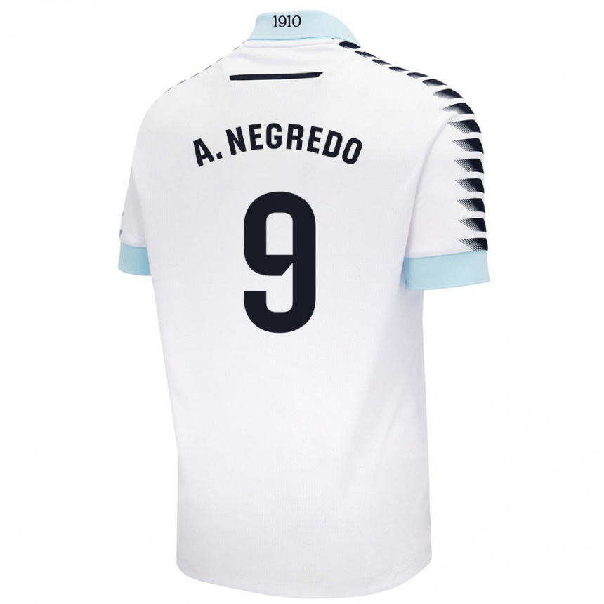 Niño Fútbol Camiseta Álvaro Negredo #9 Blanco Azul 2ª Equipación 2024/25 Perú