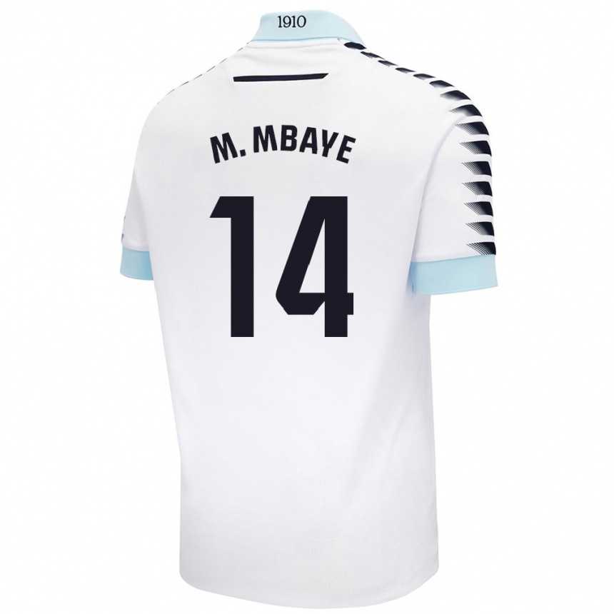 Niño Fútbol Camiseta Momo Mbaye #14 Blanco Azul 2ª Equipación 2024/25 Perú