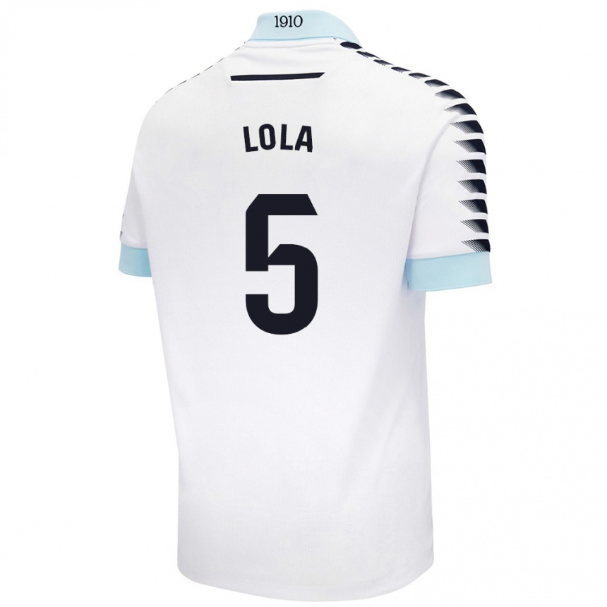 Niño Fútbol Camiseta María Dolores Morón Cebada #5 Blanco Azul 2ª Equipación 2024/25 Perú