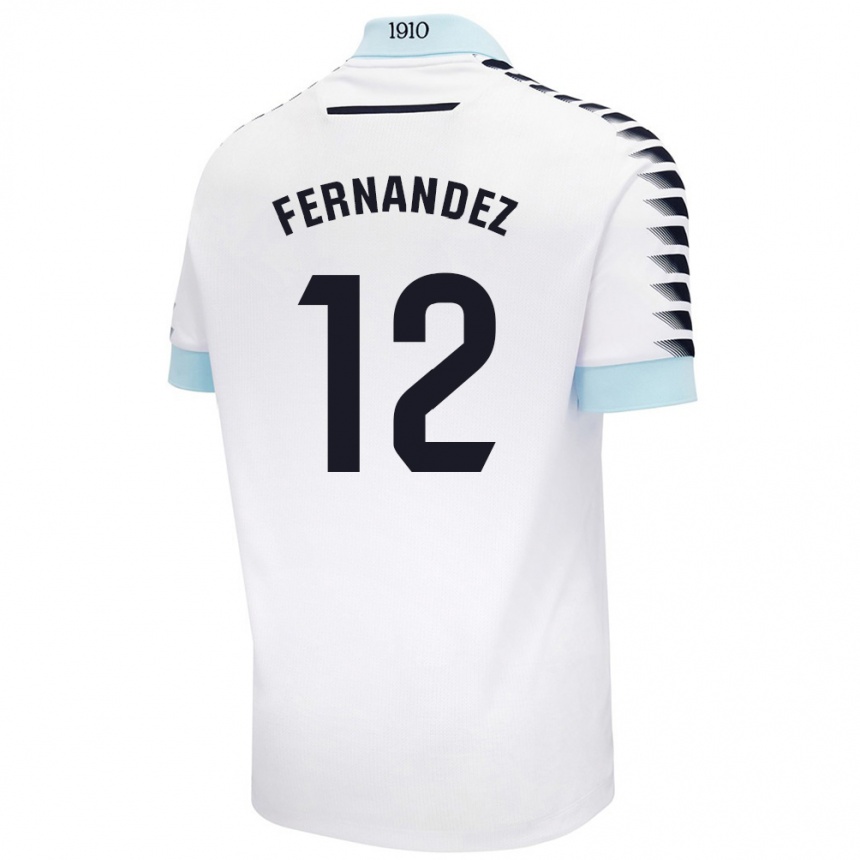 Niño Fútbol Camiseta Sandra Fernández León #12 Blanco Azul 2ª Equipación 2024/25 Perú