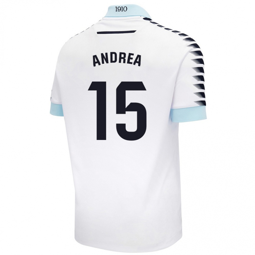 Niño Fútbol Camiseta Andrea Sánchez Moreno #15 Blanco Azul 2ª Equipación 2024/25 Perú