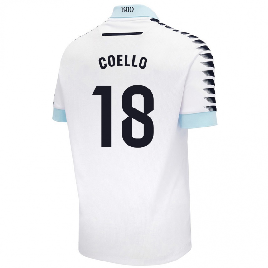 Niño Fútbol Camiseta María Del Carmen Coello Vidal #18 Blanco Azul 2ª Equipación 2024/25 Perú