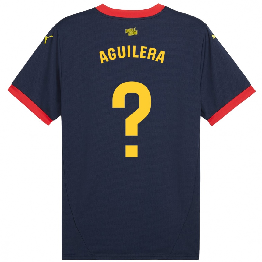 Niño Fútbol Camiseta Oriol Aguilera #0 Azul Marino Rojo 2ª Equipación 2024/25 Perú