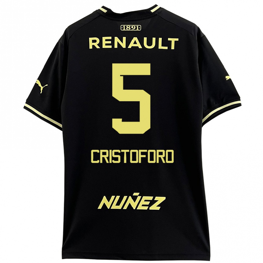 Niño Fútbol Camiseta Sebastián Cristóforo #5 Negro Amarillo 2ª Equipación 2024/25 Perú