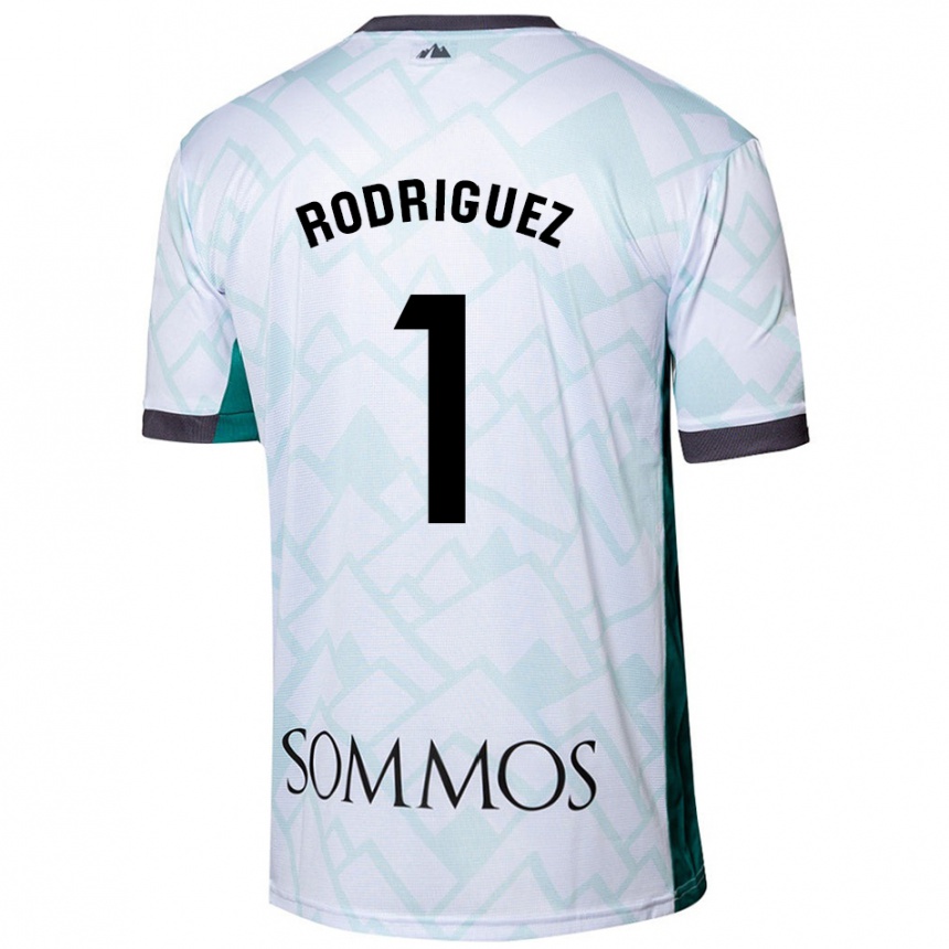 Niño Fútbol Camiseta Nuria Rodríguez #1 Blanco Verde 2ª Equipación 2024/25 Perú