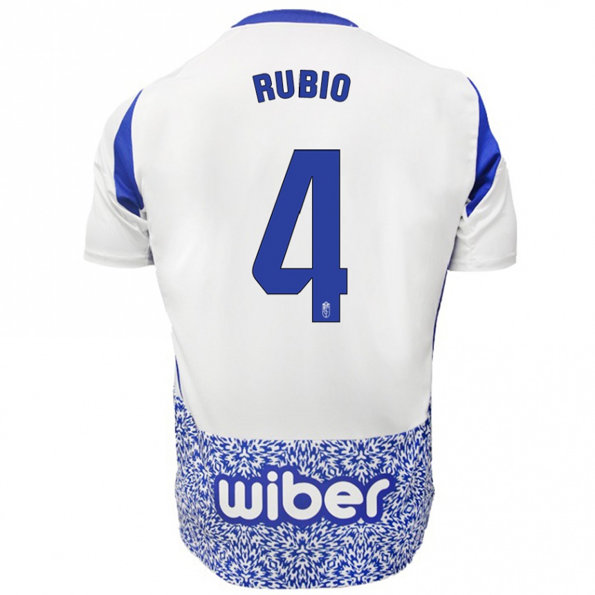 Niño Fútbol Camiseta Miguel Rubio #4 Blanco Azul 2ª Equipación 2024/25 Perú